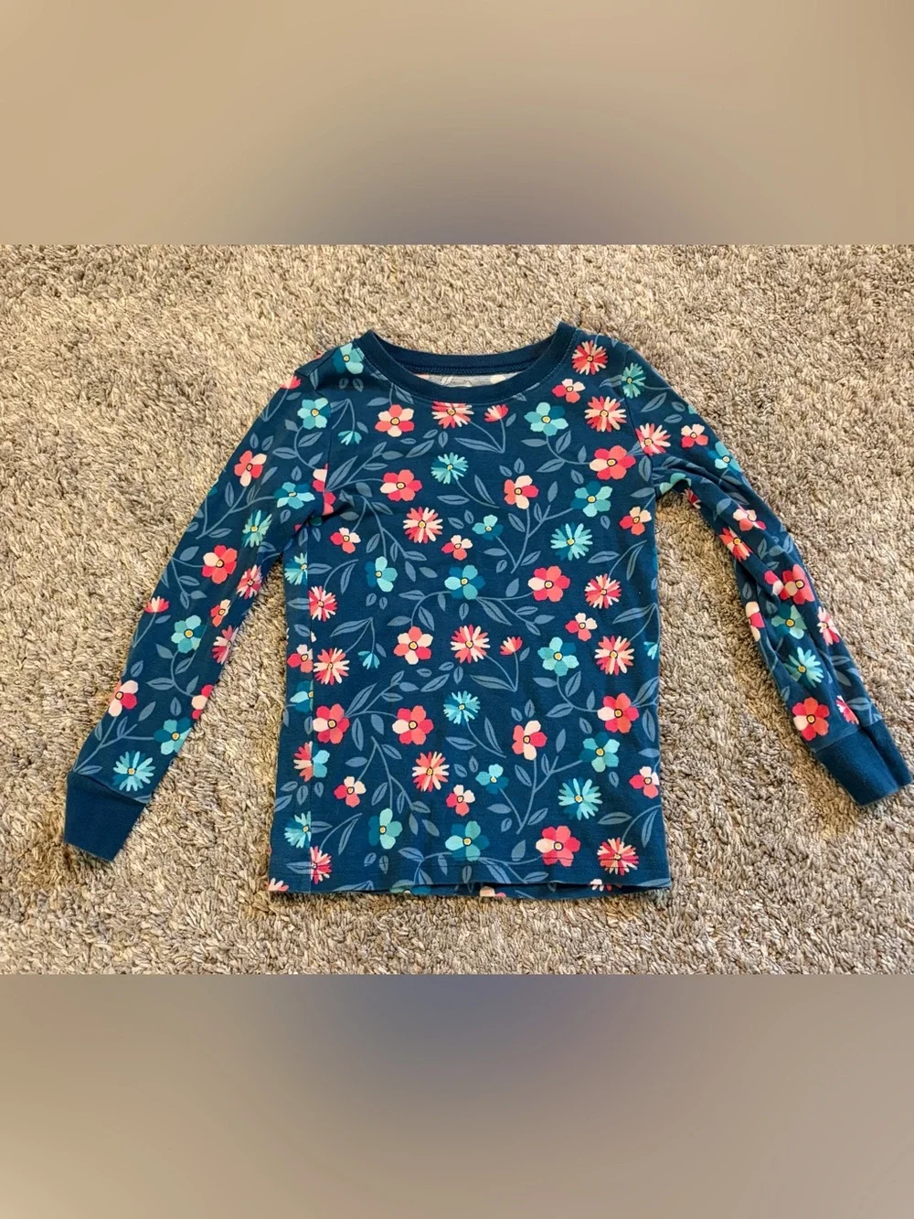 Girl’s Old Navy Navy Floral Long Sleeve Pajama Set - Blue with Pink Flowers 6T